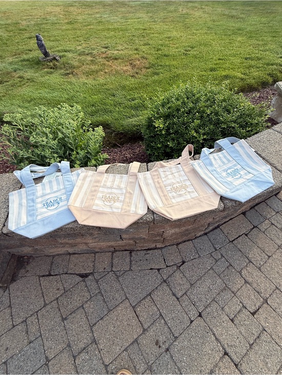 Trader Joe'S Handbags - Trader Joe's Set of 4 Striped Canvas Tote Bags - Blue & Beige